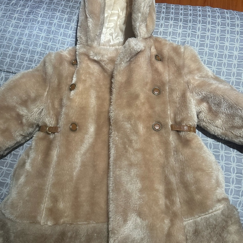 Kids Tan Faux Fur Coat
